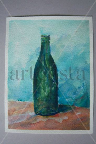 botella verde Watercolour Paper Still Life Paintings