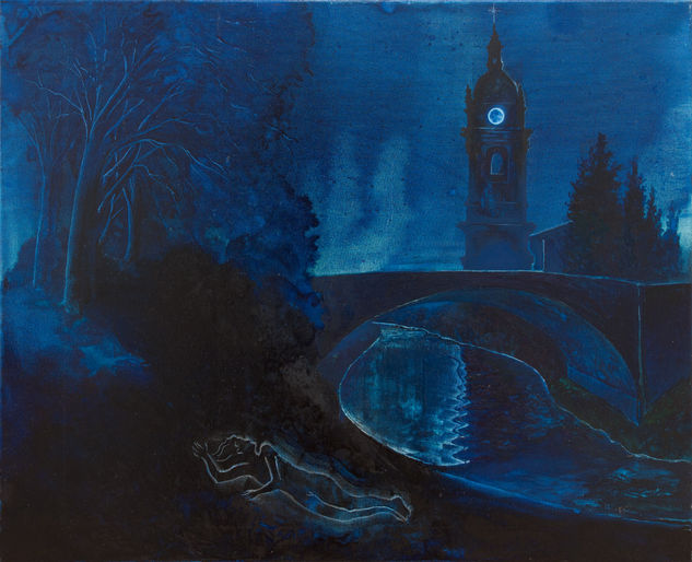 Nocturno Azul Óleo Lienzo Paisaje