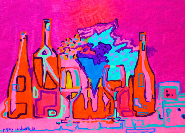 VINOPLASTICA-SERIE--2013-ACRILICO SOBRE LIENZO-16X21-SERIE BODEGA-#043 Acrylic Canvas Still Life Paintings