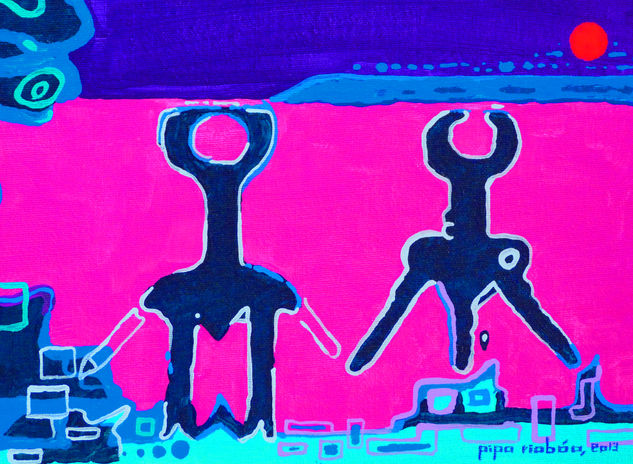 VINOPLASTICA-SERIE--2013-ACRILICO SOBRE LIENZO-16X21-SERIE BODEGA-#044 Acrylic Canvas Figure Painting