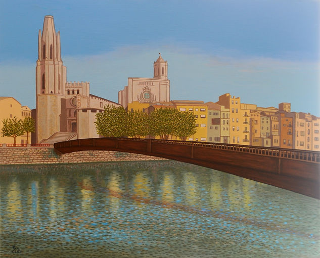 Girona riu onyar Óleo Lienzo Paisaje