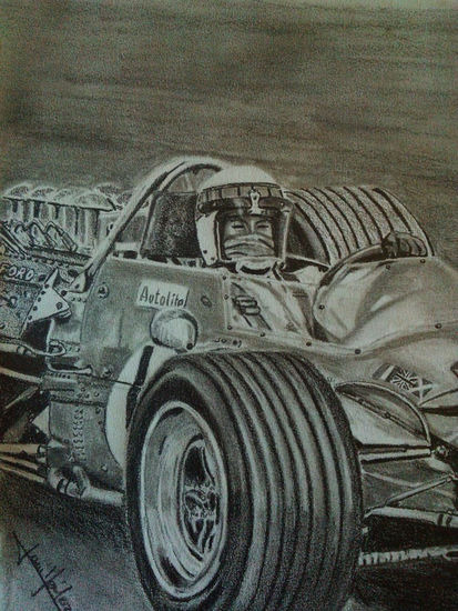 Jackie Stewart en su Matra MS10, British GP 1968. Pencil