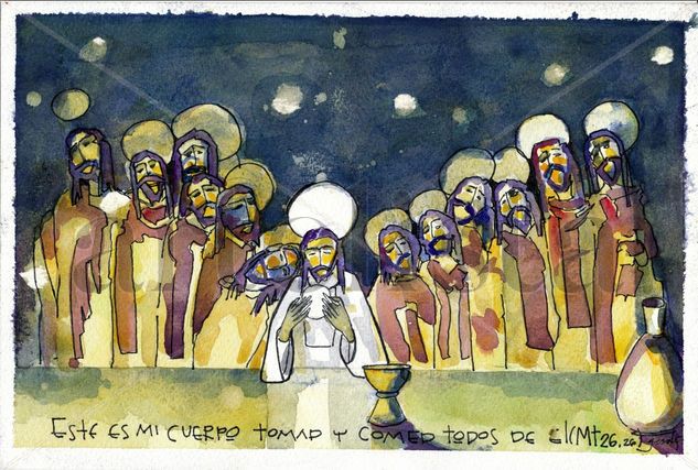 ULTIMA CENA Watercolour Paper Figure Painting