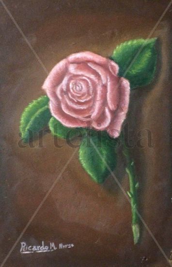 Rosa en madera Oil Panel Floral Painting