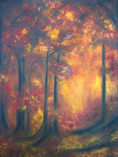 otoño Óleo Cartulina Paisaje