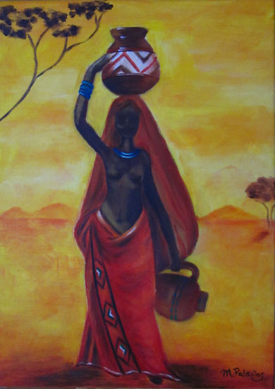 Agua es vida Oil Canvas Figure Painting