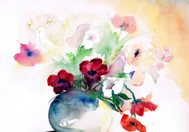 flores en jarrón Griss Watercolour Card Floral Painting