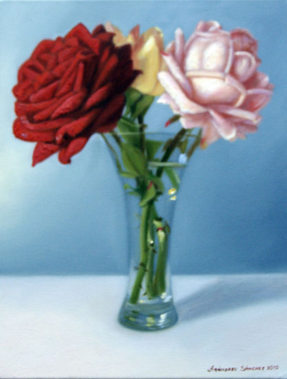 TRES ROSAS Oil Canvas Floral Painting