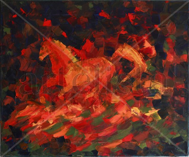 Flame Horse. Oil Canvas Animals