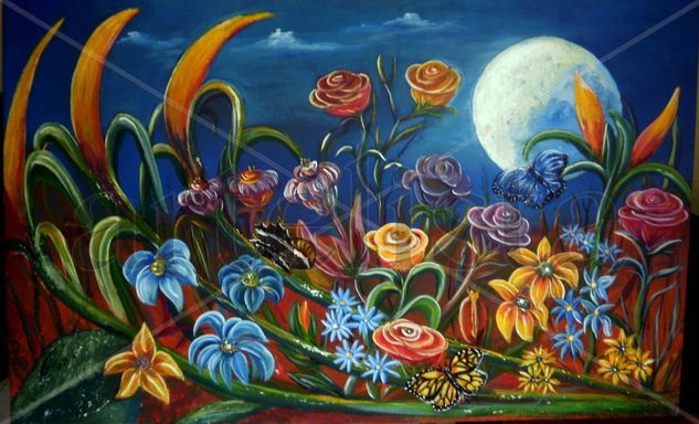 flores nocturnas Acrylic Canvas Floral Painting