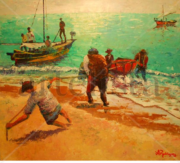 Hombres de mar Óleo Tabla Marina