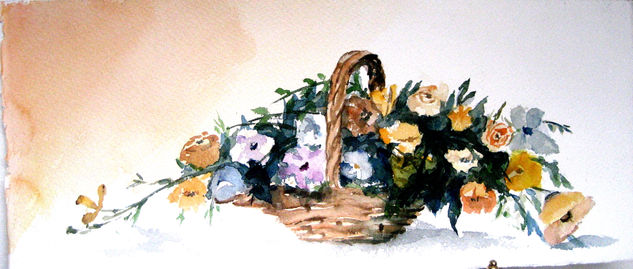 canastillo de flores.  Griss Watercolour Card Floral Painting