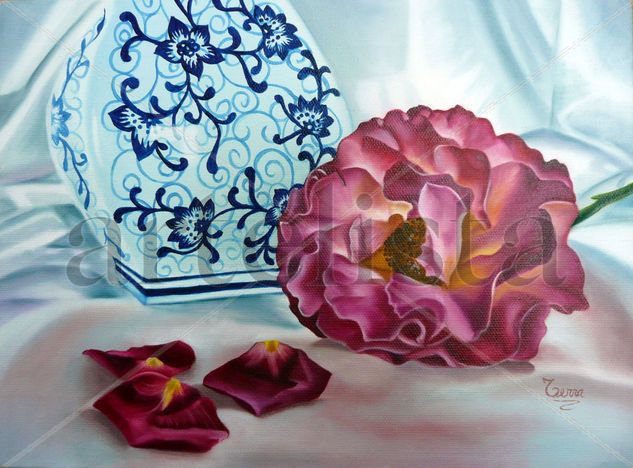 Los Petalos de Rosa   "The rose Petals" Oil Canvas Floral Painting