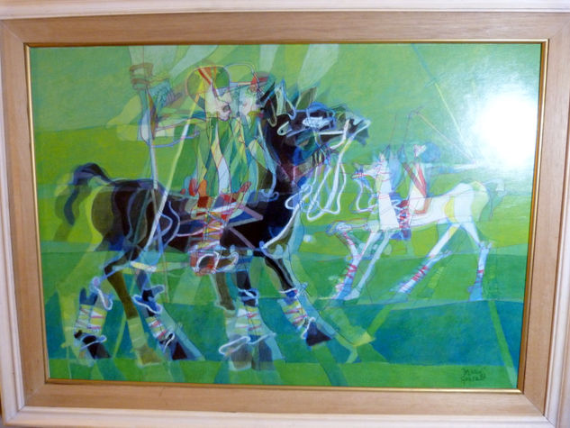 PARTIDO DE POLO EN VERDE Mixed media Textile Sports