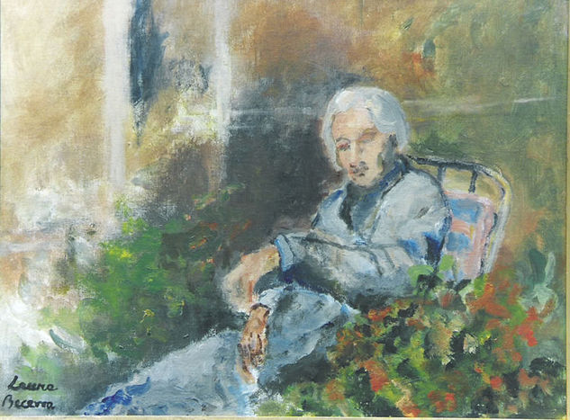 "Retrato de la abuela Dolores en el patio" Acrylic Canvas Portrait