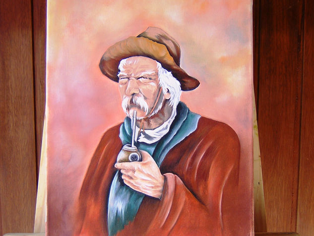 Gaucho mateando Oil Textile Portrait