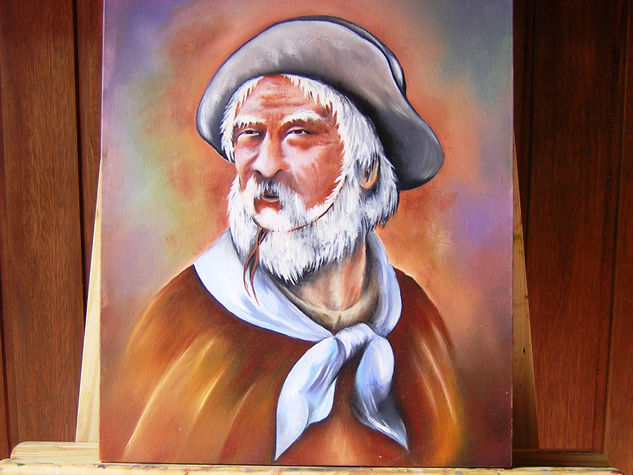 Gaucho mirando a lo lejos Oil Textile Portrait