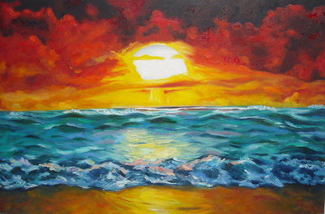 la puesta de sol Oil Canvas Marine Painting