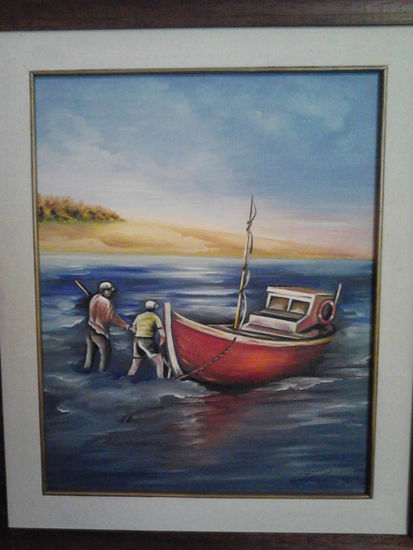 Marina, pescadores Oil Textile Marine Painting