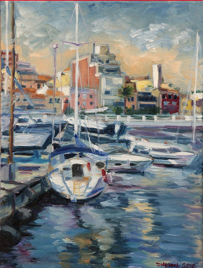 el puerto del masnou Oil Canvas Marine Painting