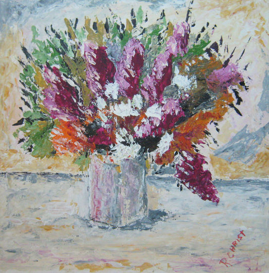 jarrón con flores Acrylic Panel Floral Painting