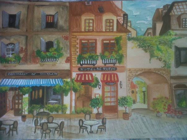 cafecitos franceses Acuarela Papel Paisaje