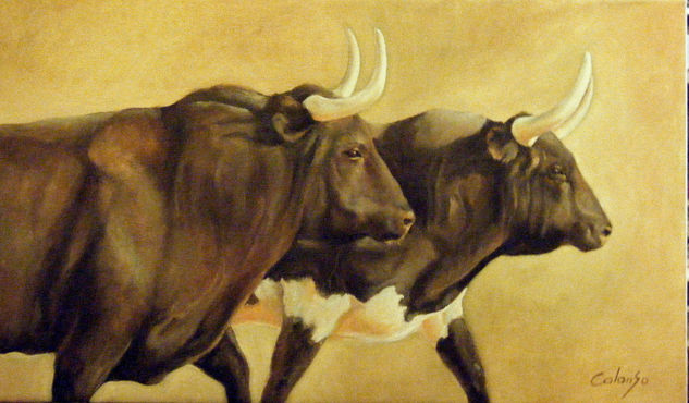 Toros al trote Oil Canvas Animals