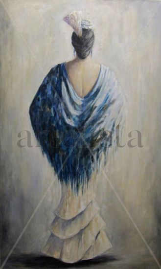 GITANA CON MANTON AZUL Oil Canvas Figure Painting