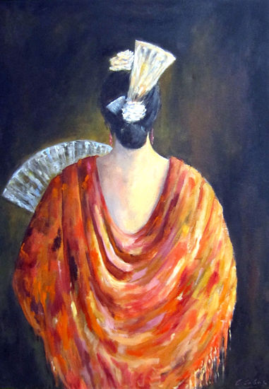 GITANA CON DOS FLORES Oil Canvas Figure Painting