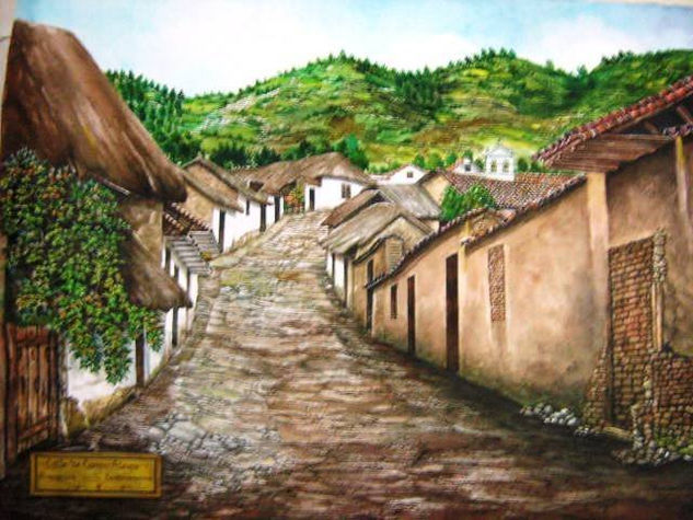 Calle de Campoalegre - Zipaquirá Acuarela Papel Paisaje