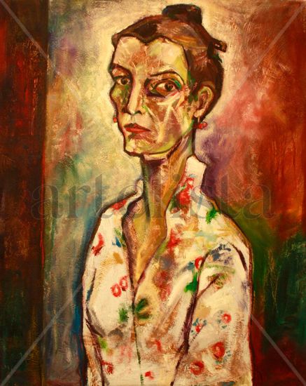 Autorretrato con Kimono Oil Canvas Portrait