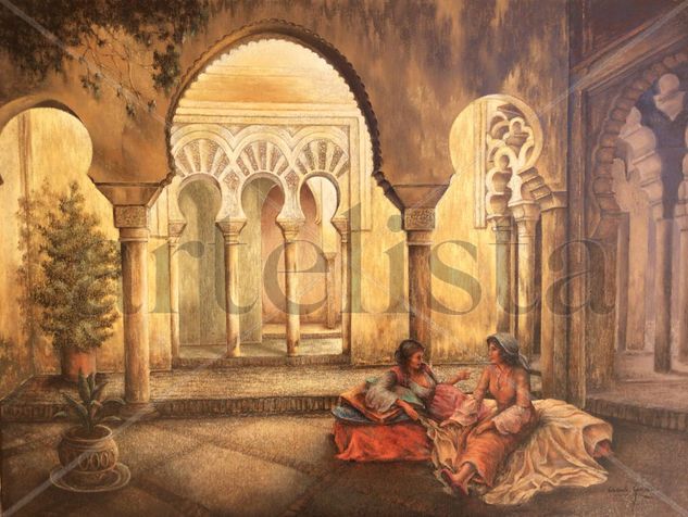 Confidencias - La Alcazaba de Málaga Oil Canvas Figure Painting