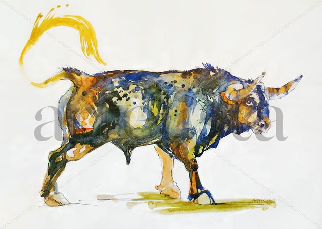 Toro Azul. En la naturaleza II Watercolour Paper Animals