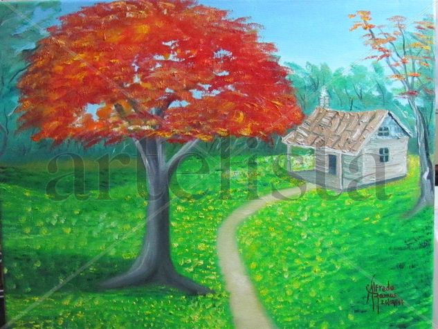 Árbol de fuego Oil Canvas Landscaping