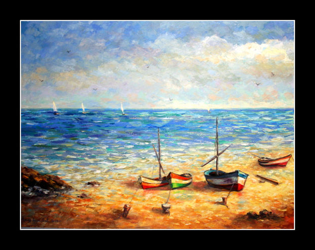 Yolas en playa del caribe Oil Canvas Marine Painting