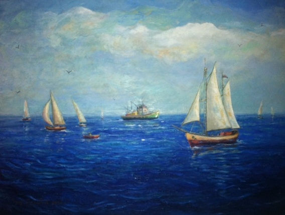 Veleros en alta mar Oil Canvas Marine Painting