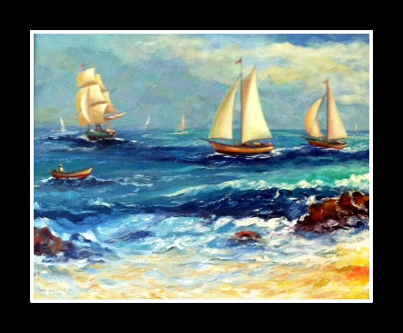 Marina con barcos Oil Canvas Landscaping