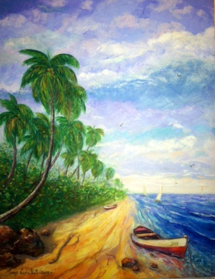 Playa con cocoteros Oil Canvas Marine Painting