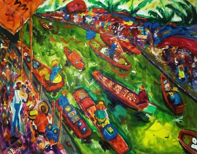 Floating Market Thailandia Oil Canvas Landscaping