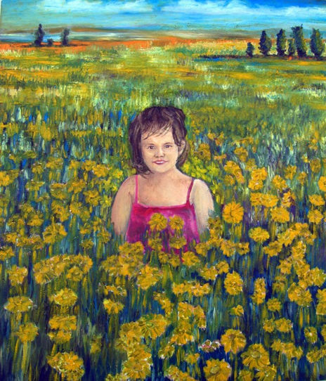 Menina colhendo flores