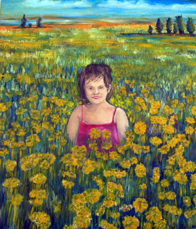 Menina colhendo flores