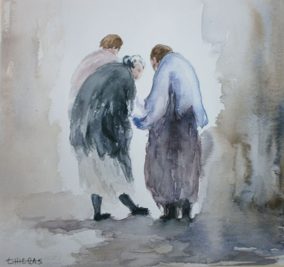 Confidencias  Ch. Heras Watercolour Paper Figure Painting