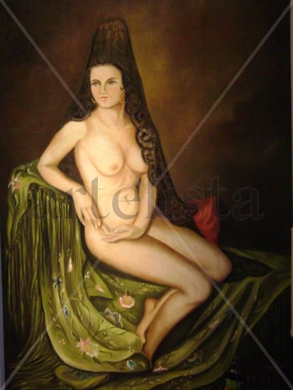 Maja sentada con manton de manila Oil Canvas Nude Paintings