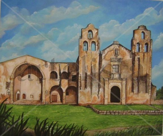 Convento San Miguel Arcangel Mani Yucatan Acrylic Canvas Landscaping