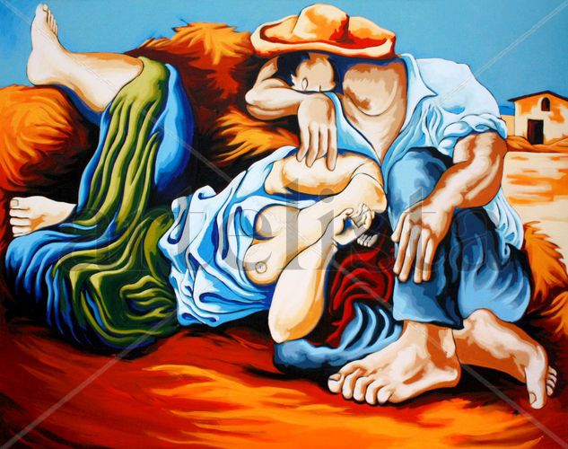 Campesinos durmiendo - Picasso. Acrylic Canvas Figure Painting