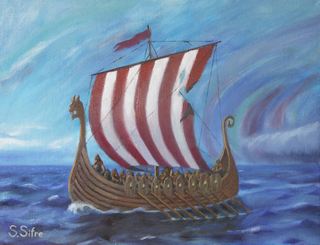 Drakkar vikingo Óleo Tabla Marina