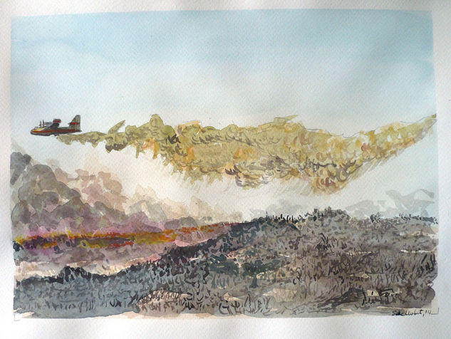 Incendio forestal en el Empordà Watercolour Paper Landscaping