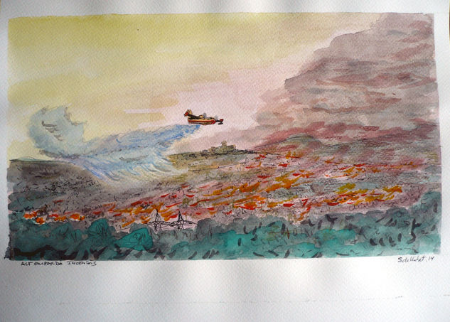 Incendio forestal en el Empordà Watercolour Paper Landscaping