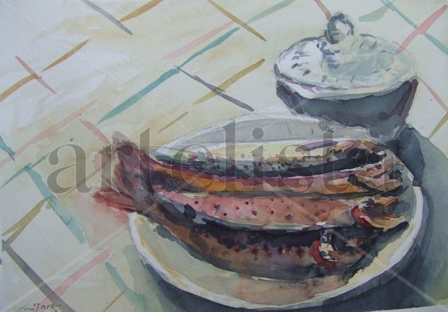 bodegon truchas Watercolour Paper Still Life Paintings