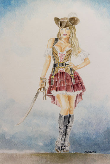 Mary Read Acuarela Papel Retrato